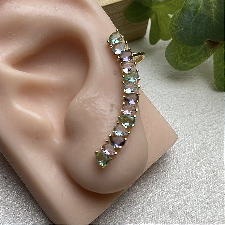 Brinco Ear Hook Colorido Pastel Semijoia Ouro