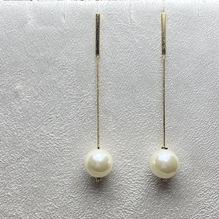 Brinco Pérola Pendente Semijoia Ouro