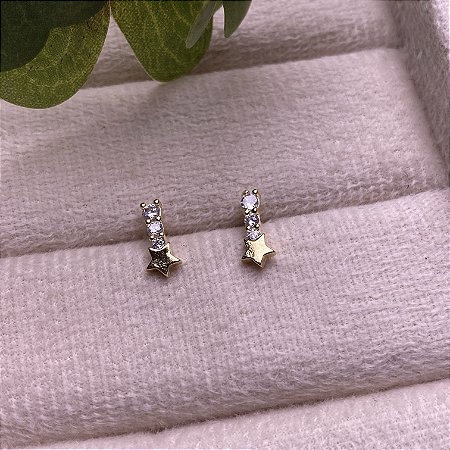 Brinco Estrela 2 Zircônias Semijoia Ouro