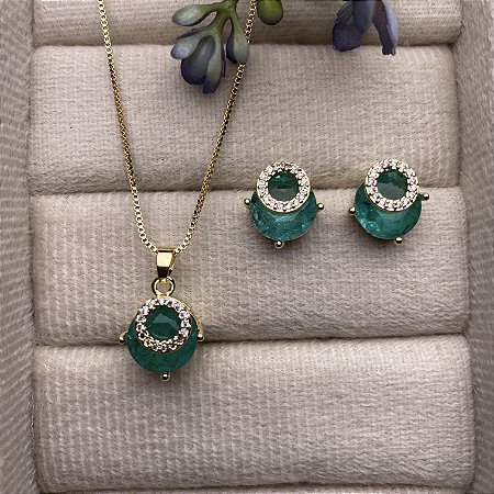 Conjunto Golden Green Semijoia Ouro