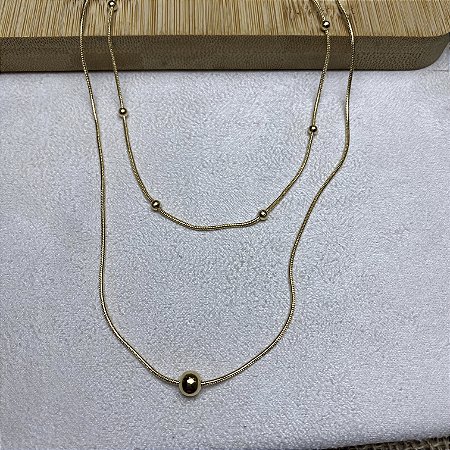 Colar Duplo Bolinhas Semijoia Ouro