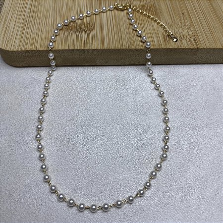 Colar Choker Perolinhas Semijoia Ouro