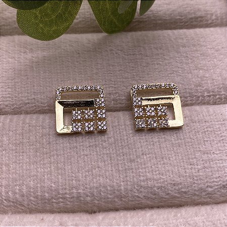 Brinco Quadro Crochê Semijoia Ouro