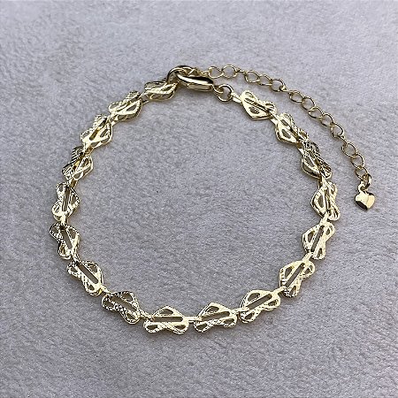 Pulseira Fita Coração Semijoia Ouro