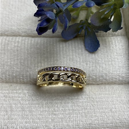 Anel Aparador com Corrente Ametista Semijoia Ouro