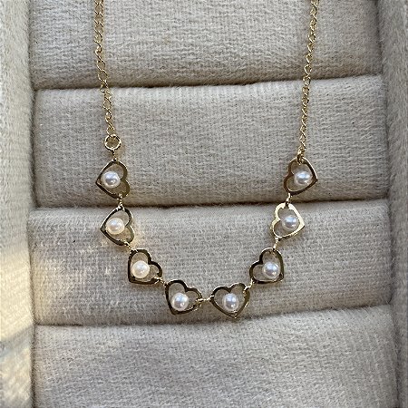 Tornozeleira Corações com Pérola Semijoia Ouro