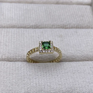Anel Sara Verde Semijoia Ouro