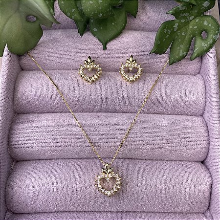 Conjunto Coração Elegante Semijoia Ouro