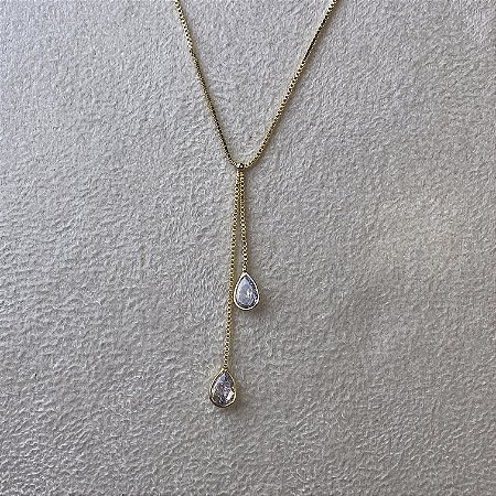 Colar Gravatinha 2 Gotas Semijoia Ouro
