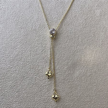 Colar Gravatinha 2 Corações Semijoia Ouro