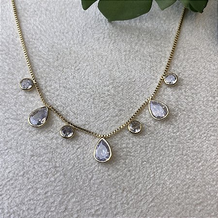 Colar Pontos de Luz 3 Gotas Semijoia Ouro