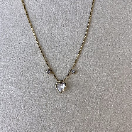 Colar Choker Coração Zircônia Semijoia Ouro