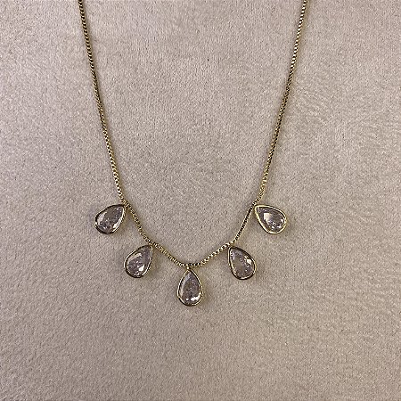 Colar 5 Gotas de Zircônia Semijoia Ouro