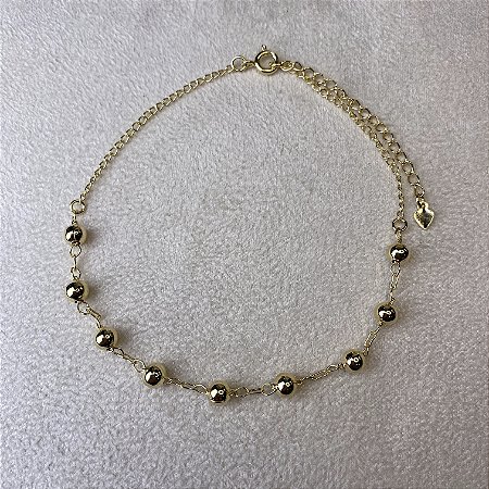 Tornozeleira 9 Bolinhas Semijoia Ouro
