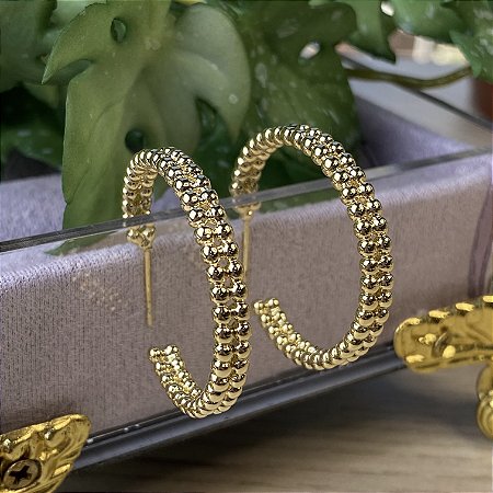 Brinco Argola Média Bolinhas Semijoia Ouro