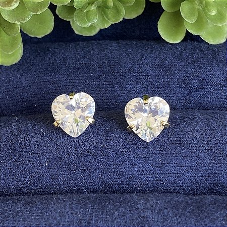 Brinco Coração Cristal G Semijoia Ouro