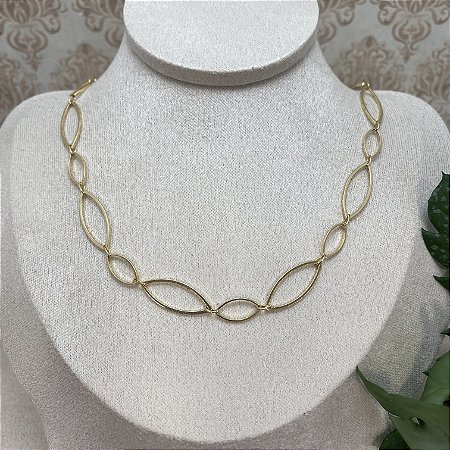 Colar Marília Elos Alternados Semijoia Ouro