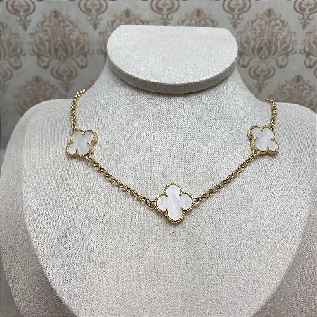 Colar 3 Trevos White Elinhos Semijoia Ouro
