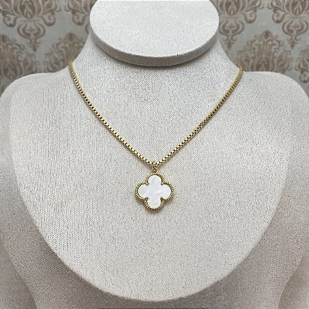 Colar 1 Trevo White Semijoia Ouro