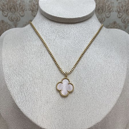 Colar 1 Trevo Rosa Semijoia Ouro
