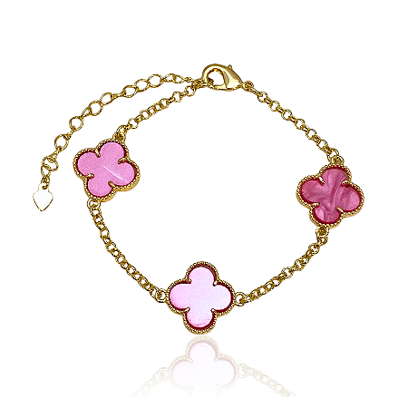 Pulseira 3 Trevos Pink Semijoia Ouro