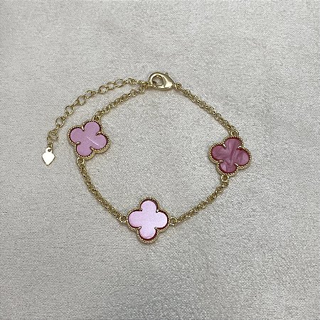 Pulseira 3 Trevos Pink Semijoia Ouro