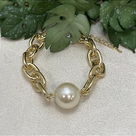 Pulseira Elos 1 Pérola Semijoia Ouro