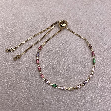 Pulseira Ajustável Navete Colorida Semijoia Ouro