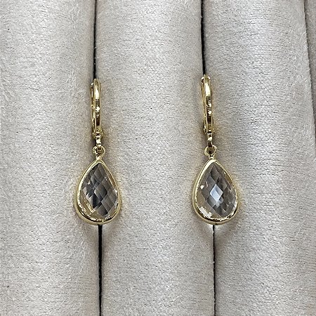 Brinco de Argolinha 1 Gota Cristal Semijoia Ouro
