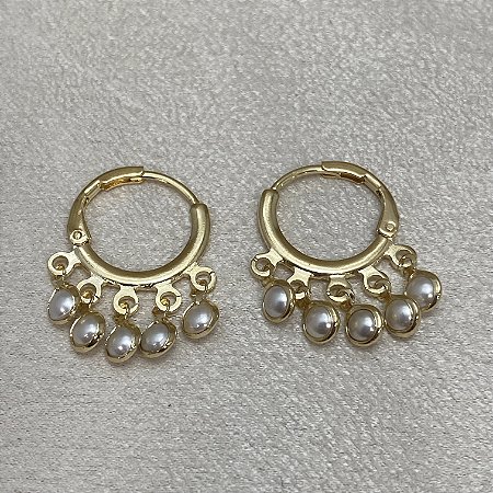 Brinco de Argolinha 5 Perolinhas Semijoia Ouro
