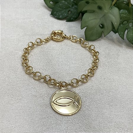 Pulseira Elo Português Peixe Semijoia Ouro