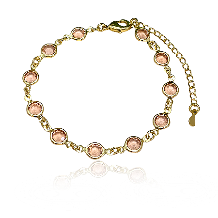 Pulseira Confete Cristal Rosa Semijoia Ouro