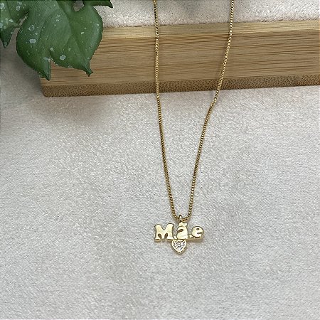Colar Mãe com Coração Semijoia Ouro