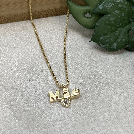 Colar Mãe com Coração Semijoia Ouro