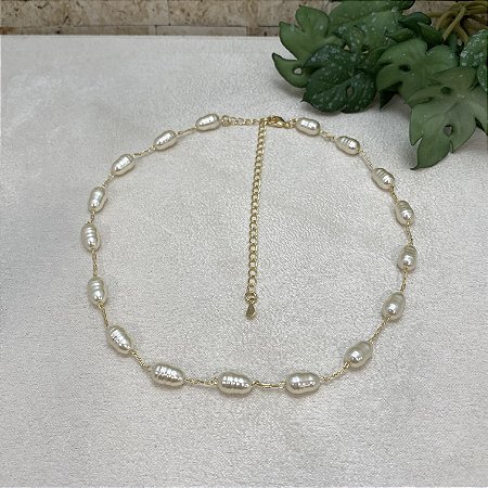 Colar Chocker Pérolas Barrocas Semijoia Ouro