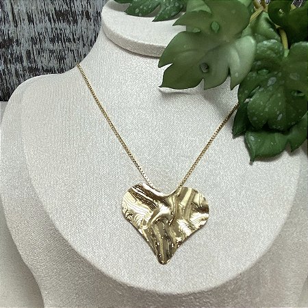 Colar Coração Orgânico Semijoia Ouro