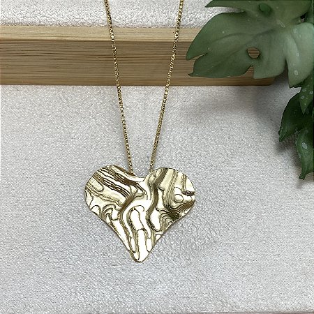 Colar Coração Orgânico Semijoia Ouro