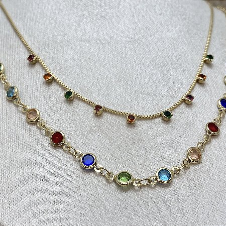 Colar Confete Colorido Semijoia Ouro