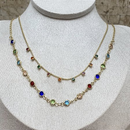 Colar Confete Colorido Semijoia Ouro
