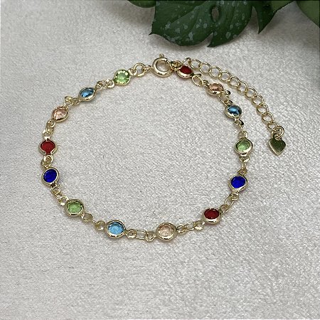 Pulseira Mini Confete Colorido Semijoia Ouro