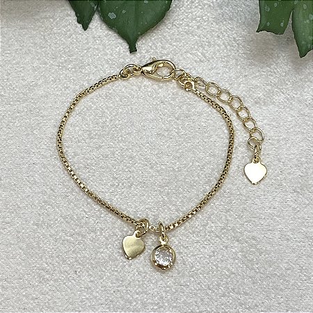 Pulseira Infantil Ponto de Luz e Coração Semijoia Ouro