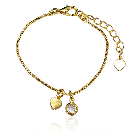 Pulseira Infantil Ponto de Luz e Coração Semijoia Ouro