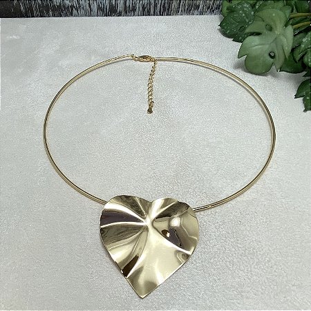 Colar de Aro Coração Orgânico Semijoia Ouro