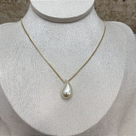 Colar Pingente Pérola Gota Semijoia Ouro