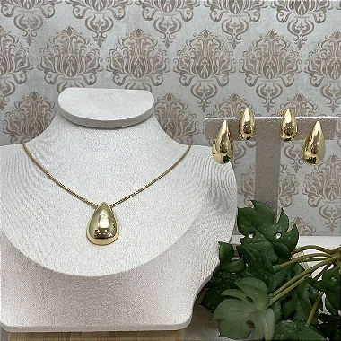 Colar Gota Lisa Semijoia Ouro