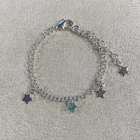 Pulseira Infantil Estrelinha Verde Semijoia Prata