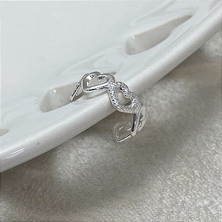 Brinco Falso Piercing 5 Corações Semijoia Prata