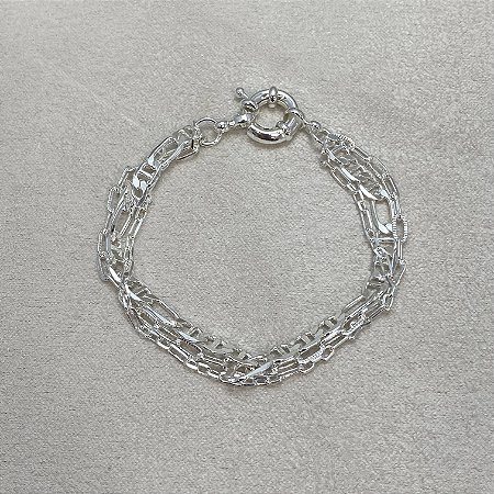 Pulseira Tripla Fecho Boia Semijoia Prata