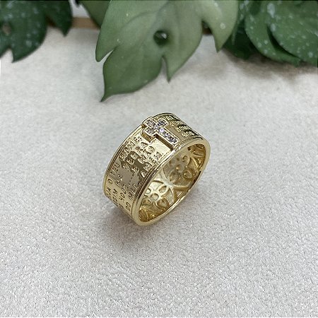 Anel Pai Nosso Semijoia Ouro