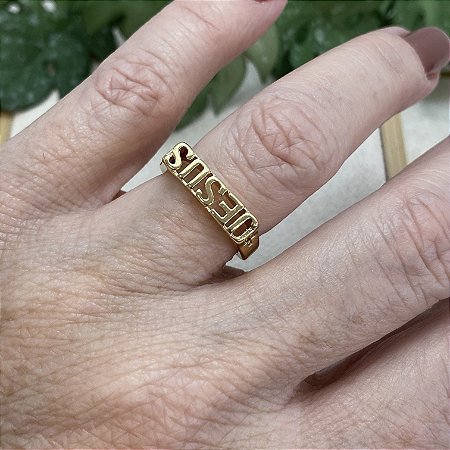 Anel Jesus Semijoia Ouro